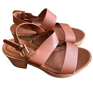 NWOT Women’s Corky Leather Heels/Sandals, Brown. Sz 6.5